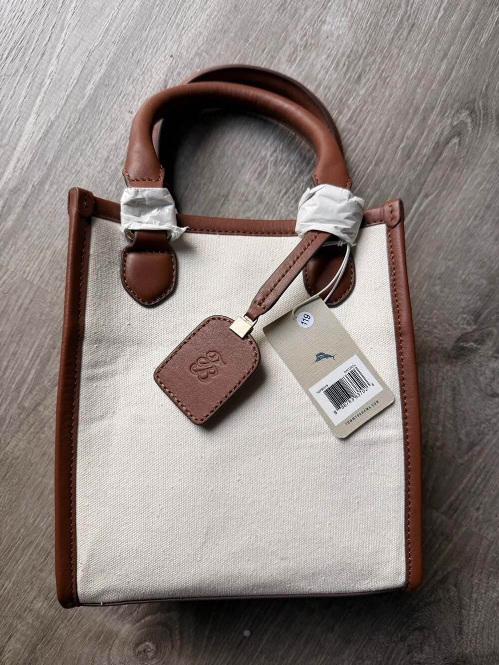 Tommy Bahama Canvas and Leather Tote Bag Natural New With Tags
